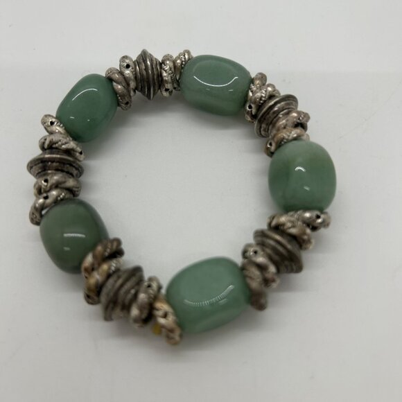 Jadeite Stretch Bracelet With Metal & Acrylic Beads 6 in. Natural Stones Elegant - Picture 1 of 8